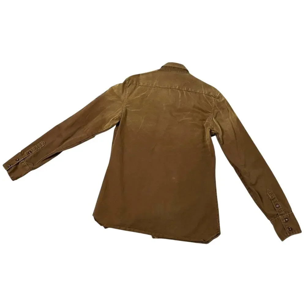 Vintage Y2K True Religion Military Patch Western Shirt Brown Cotton Distressed M